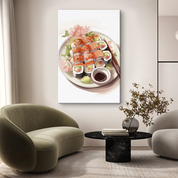 Bordje sushi met stokjes Canvas Schilderijen Bordje sushi met stokjes