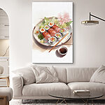 Canvas Schilderijen Bordje sushi met saus en bloemen