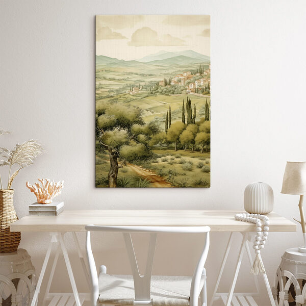Landschap met bomen en gebouwen Canvas Schilderijen Landschap met bomen en gebouwen
