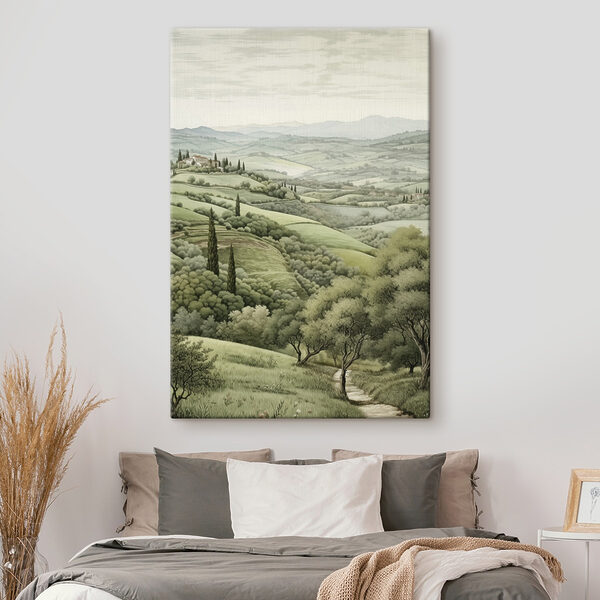 Landschap met bomen en een huis Canvas Schilderijen Landschap met bomen en een huis