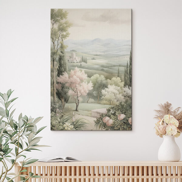 Landschap met bomen en een gebouw Canvas Schilderijen Landschap met bomen en een gebouw