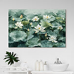 Canvas Schilderijen Groep witte bloemen en groene bladeren