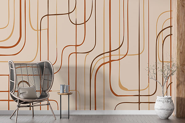 Bruine lijnen op een beige achtergrond Fotobehang Bruine lijnen op een beige achtergrond