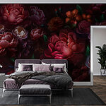Fotobehang Groep bloemen op donkere achtergrond