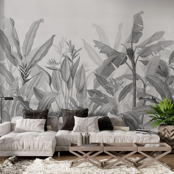 Monochrome jungle wacht op verkenning Fotobehang Monochrome jungle wacht op verkenning