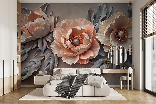 Groep bloemen met bladeren Fotobehang Groep bloemen met bladeren