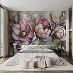 Fotobehang Groep bloemen met bladeren
