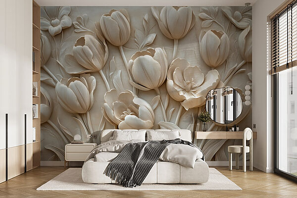 Groep witte bloemen Fotobehang Groep witte bloemen