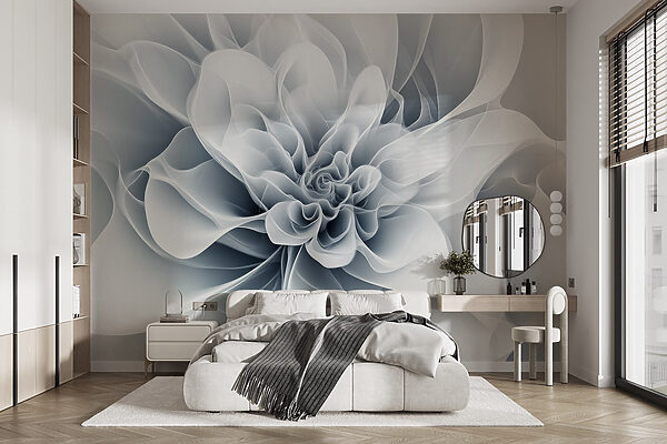 Elegant monochroom bloemendesign met wervelingen Fotobehang Elegant monochroom bloemendesign met wervelingen