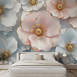 Fotobehang Groep witte en roze bloemen