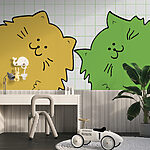 Fotobehang Gele en groene kat