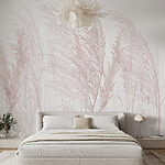 Fotobehang Groep gras met roze bloemen