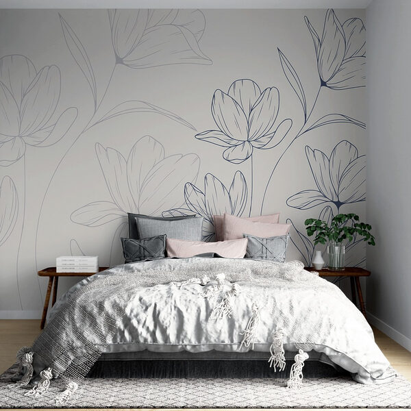 Fotobehang Tekening van bloemen op een witte achtergrond