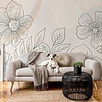 Fotobehang Tekening van bloemen en bladeren