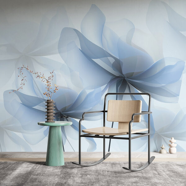 Etherische blauwe bloemen, sierlijk zwevend Fotobehang Etherische blauwe bloemen, sierlijk zwevend