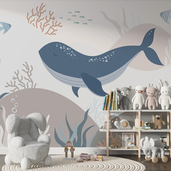 Walvis zwemmend in de oceaan Fotobehang Walvis zwemmend in de oceaan