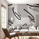 Fotobehang Monochrome swirls op gestructureerde stilte