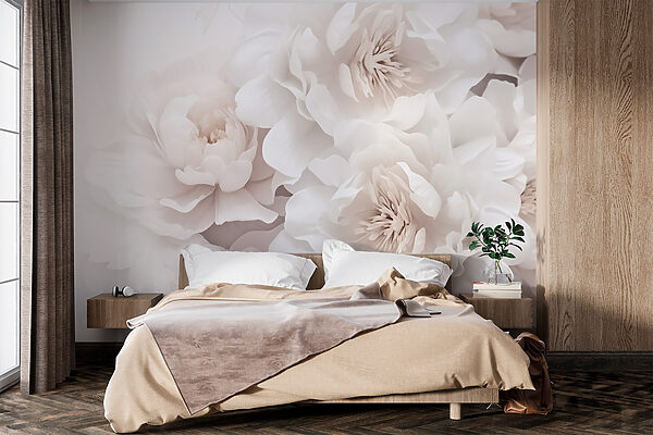 Groep witte bloemen Fotobehang Groep witte bloemen