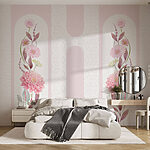 Fotobehang Roze bloemen en bladeren op een witte achtergrond