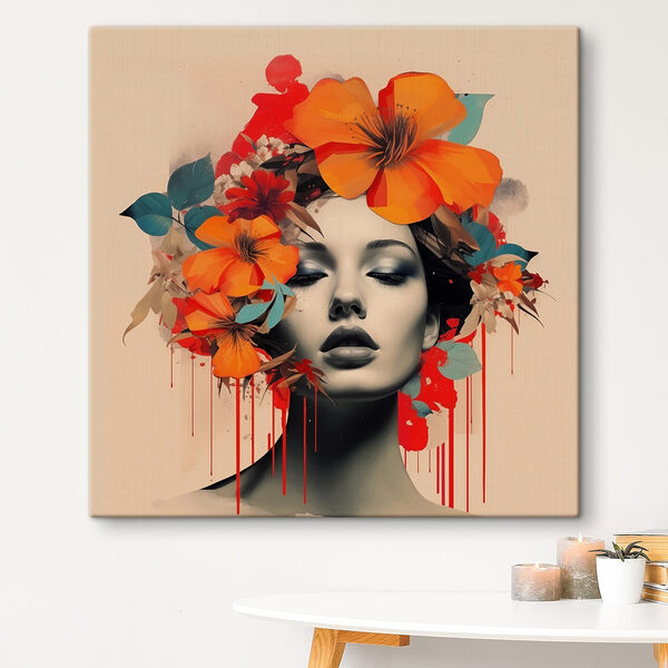 Vrouw met bloemen in haar haar Canvas Schilderijen Vrouw met bloemen in haar haar