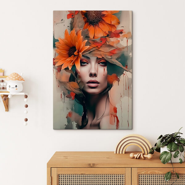 Vrouw met bloemen in haar haar Canvas Schilderijen Vrouw met bloemen in haar haar