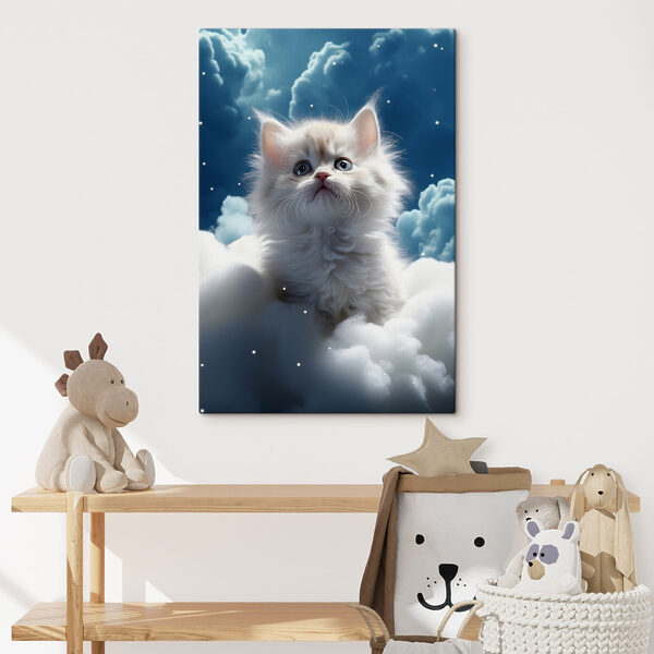 Kat zittend op een wolk Canvas Schilderijen Kat zittend op een wolk
