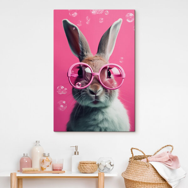 Konijn met roze bril Canvas Schilderijen Konijn met roze bril
