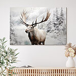 Canvas Schilderijen Eland met groot gewei in een besneeuwd bos