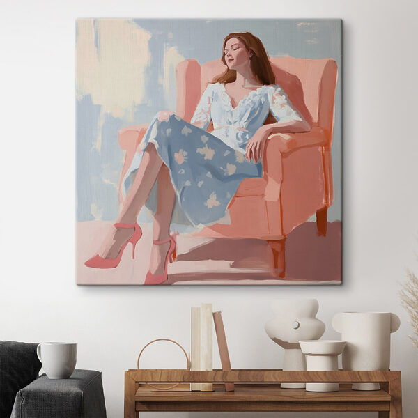 Vrouw zittend in een stoel Canvas Schilderijen Vrouw zittend in een stoel