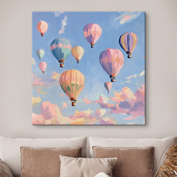 Groep heteluchtballonnen in de lucht Canvas Schilderijen Groep heteluchtballonnen in de lucht
