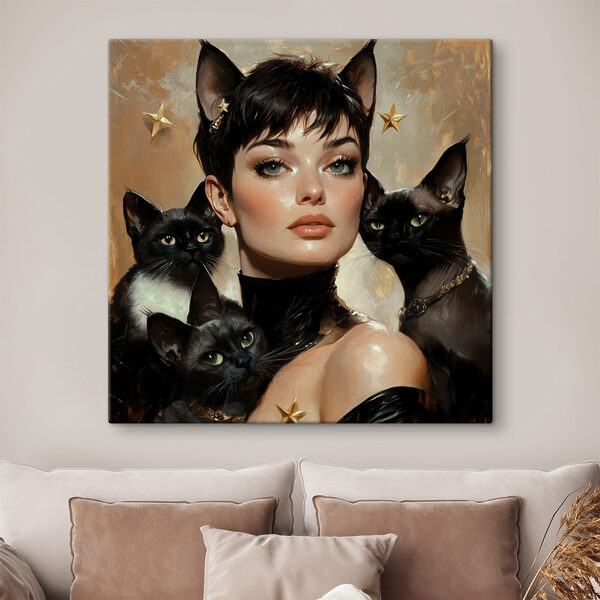 Vrouw met katten om haar nek Canvas Schilderijen Vrouw met katten om haar nek