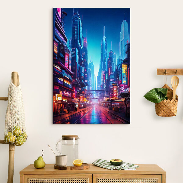 Stadsstraat met veel hoge gebouwen Canvas Schilderijen Stadsstraat met veel hoge gebouwen