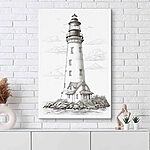 Canvas Schilderijen Vuurtoren met een huis en palmbomen
