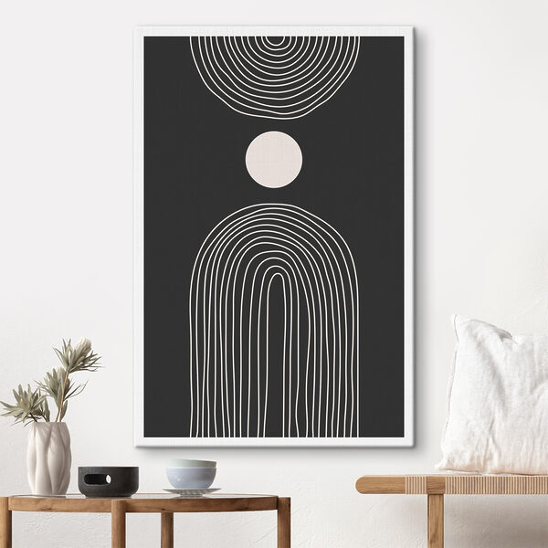 Zwart-wit poster met een witte cirkel en een zwart-witte regenboog Canvas Schilderijen Zwart-wit poster met een witte cirkel en een zwart-witte regenboog