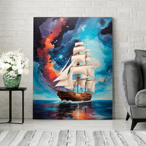 Schilderij van een schip in het water Canvas Schilderijen Schilderij van een schip in het water