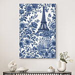 Canvas Schilderijen Blauw en wit bloemenpatroon met een toren