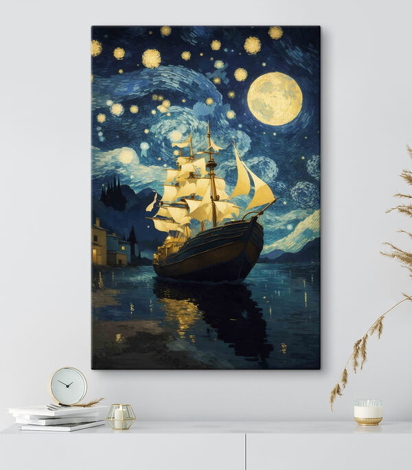 Schilderij van een schip in het water Canvas Schilderijen Schilderij van een schip in het water