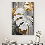 Canvas Schilderijen Monochroom ontmoet metallic bladtexturen