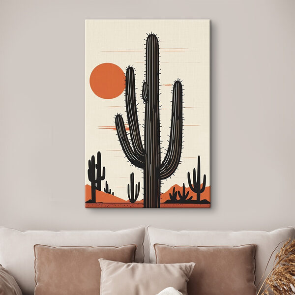 Cactus met een zon op de achtergrond Canvas Schilderijen Cactus met een zon op de achtergrond