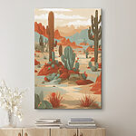 Canvas Schilderijen Woestijnlandschap met cactussen en rotsen