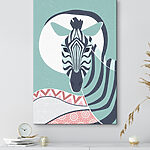 Canvas Schilderijen Zebra met een witte cirkel en een blauwe achtergrond