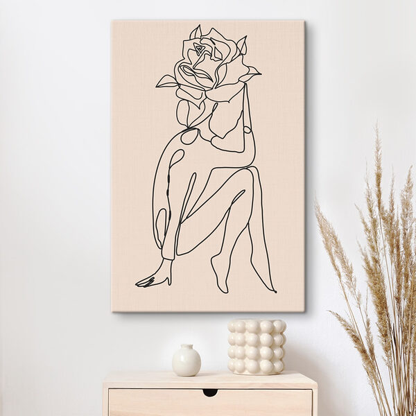 Tekening van een persoon met een roos Canvas Schilderijen Tekening van een persoon met een roos