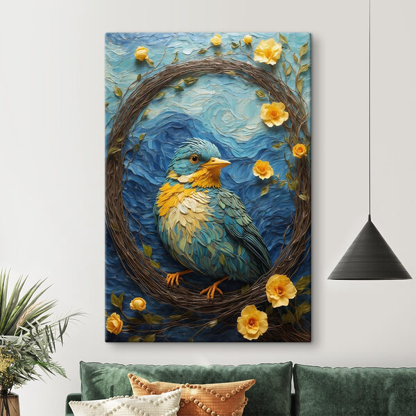 Vogel in een krans Canvas Schilderijen Vogel in een krans