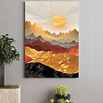 Canvas Schilderijen Bergketen met zon op de achtergrond