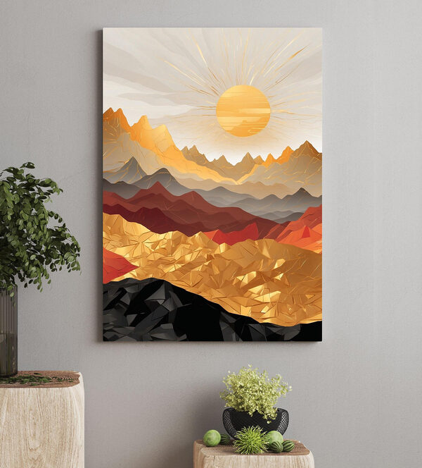 Bergketen met zon op de achtergrond Canvas Schilderijen Bergketen met zon op de achtergrond