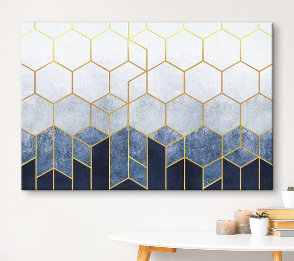 Blauw en wit hexagonenpatroon Canvas Schilderijen Blauw en wit hexagonenpatroon