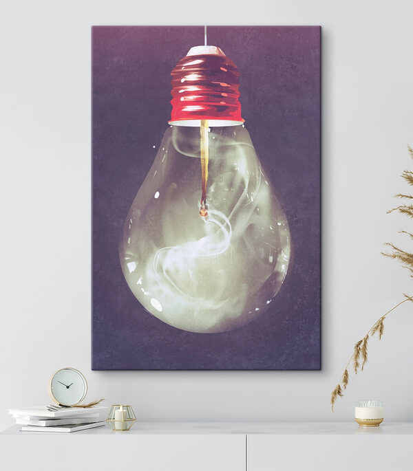 Gloeilamp met vuur Canvas Schilderijen Gloeilamp met vuur