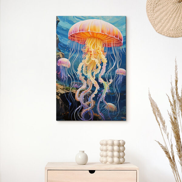 Kleurrijke kwallen zwemmen in het water Canvas Schilderijen Kleurrijke kwallen zwemmen in het water