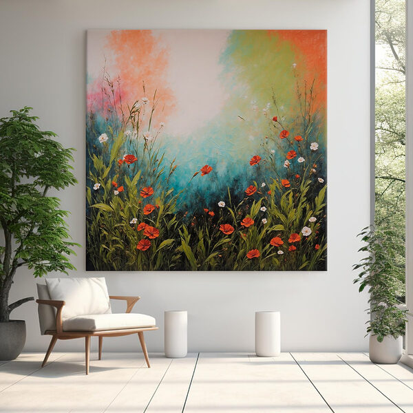 Schilderen van bloemen en gras Canvas Schilderijen Schilderen van bloemen en gras
