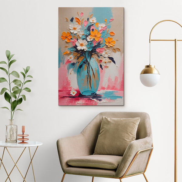 Schilderij van bloemen in een vaas Canvas Schilderijen Schilderij van bloemen in een vaas
